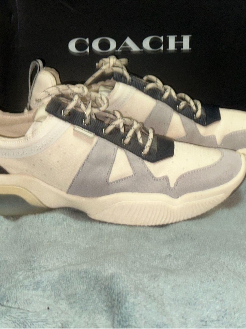 COACH Men's Beige and Gray Suede-Trim Sneakers
